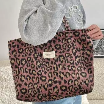 Холщовая сумка женская новая шерстяная с леопардовым принтом большая вместительная сумка для студентов колледжа сумка через плечо бежевый
