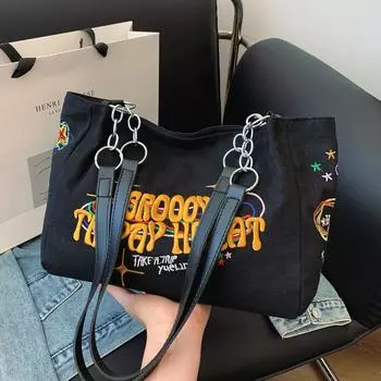 Холщовая сумка женская осень 2024 новая одно плечо текстура ниша ins feeling большая сумка сумка-тоут прилив белый