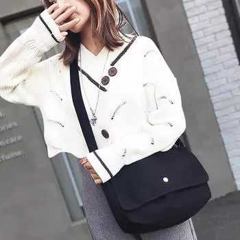 Холщовая сумка женская повседневная универсальная сумка-мессенджер для покупок простая литературная сумка сумка через плечо студенческая косметичка чёрный