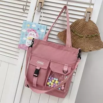 Холщовая сумка женская простая модная портативная сумка через плечо большой емкости для студентов, репетиторов, сумка-мессенджер розовый