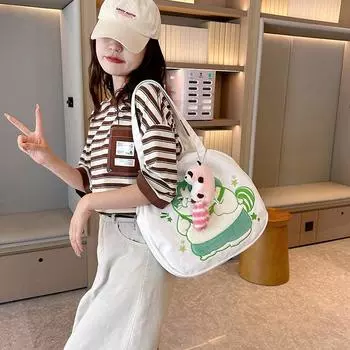 холщовая сумка женская, симпатичная вышитая сумка через плечо с рисунком, школьная сумка для студентки, дорогая сумочка