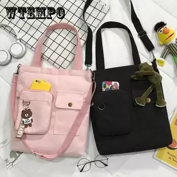 Холщовая сумка Женская студенческая сумка на плечо Женская сумка Корейский мессенджер Сумка Сумка большой емкости Сумка tote 34*5*39cm чёрный