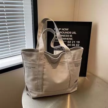 Холщовая сумка Женская сумка через плечо Большая сумка бежевый