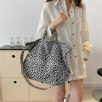 Холщовая сумка женская сумка через плечо с леопардовым принтом большая вместительная сумка через плечо для женщин белый