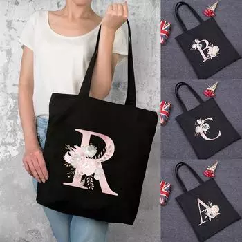 Холщовая сумка, женская сумка для покупок, сумка через плечо, сумки с розовым цветком, продуктовые сумки, многоразовая складная молодежная сумка, большая сумка 24*26cm