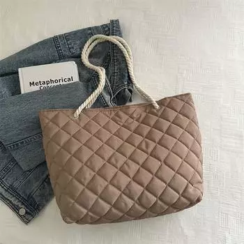 Холщовая сумка Женская сумка Ling Повседневная модная на плечо Портативная Ромбовидная Хлопковая сумка-тоут для одежды хаки