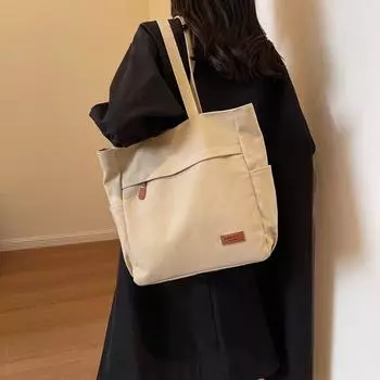 Холщовая сумка, женская сумка на плечо, студенческая тканевая сумка, портативная большая сумка большой емкости бежевый