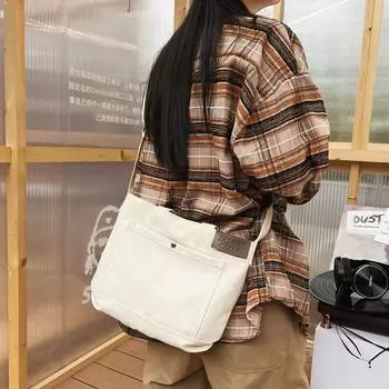 Холщовая сумка Женская сумка Сумка через плечо Сумка через плечо Большая вместительная повседневная сумка чёрный