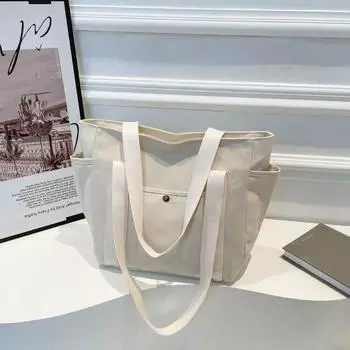 Холщовая сумка, женская сумка-тоут, сумка через плечо, студенческая сумка, вместительная дорожная косметичка, с множеством карманов. белый