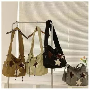 Холщовая сумка, женская тканевая сумка большой вместимости, сумка через плечо в стиле Star Academy, сумка через плечо чёрный