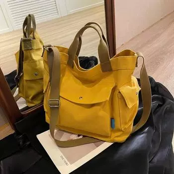 Холщовая женская сумка 2023, модная повседневная сумка через плечо, большая сумка на плечо чёрный