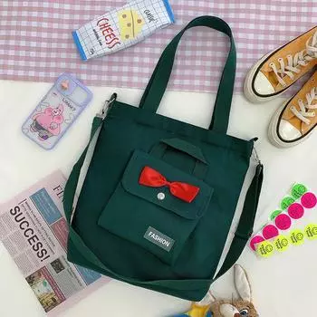 Холщовая женская сумка через плечо, вместительная, универсальная, однотонная, с принтом, переносная сумка темно-зеленого