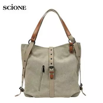 Холщовая женская сумка, модная сумка на плечо большой вместимости, женский дорожный рюкзак в стиле ретро с несколькими отделениями 30cm*11cm*58cm чёрный