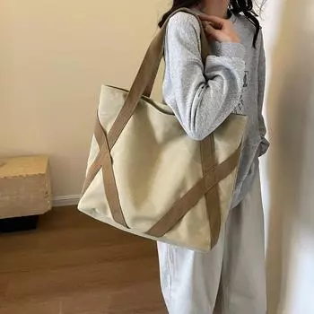 Холщовая женская сумка, новая модель 2023 года, популярная в этом году, большая вместительная сумка, универсальная для осени и зимы, портативная школьная и дорожная сумка