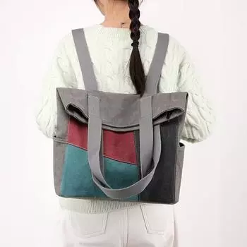 Холщовая женская сумка, рюкзак двойного назначения, ретро-тоут, повседневный дорожный рюкзак серый