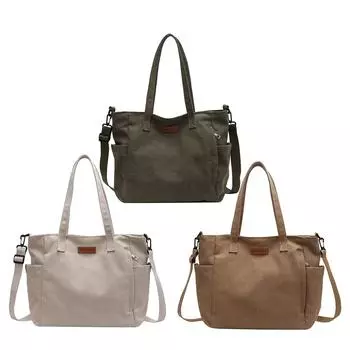 Холщовая женская сумка-тоут большой емкости женские сумки через плечо винтажные повседневные портативные регулируемые ремешки простые для спорта на открытом воздухе белый