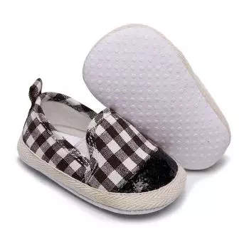 Холщовые кроссовки для маленьких мальчиков и девочек, мягкая нескользящая обувь в клетку, обувь без шнуровки для новорожденных, детская обувь для первых ходунков, От 0 до 18 месяцев L