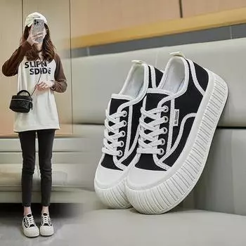 Холщовые кроссовки на платформе для женщин, кроссовки для бега на шнуровке, теннисная обувь, повседневные дышащие кроссовки, легкие спортивные парусиновые туфли без шнуровки 35 белый