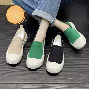 Холщовые лоферы на толстой подошве для женщин. Дизайнерские туфли Sense Board. Туфли-бисквиты. Подходящие по цвету повседневные лоферы без шнуровки на плоской подошве. 35 чёрный