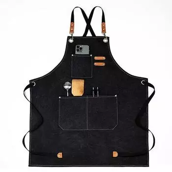 Холщовые рабочие фартуки для мужчин и женщин, фартуки для готовки с регулируемым ремешком и 3 карманами, фартук для официантов, поваров, художников ... чёрный