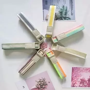 Холщовые ремни в красочную полоску для женщин, прочный холщовый повседневный ремень без отверстий, 110 см, женские джинсовые ремни