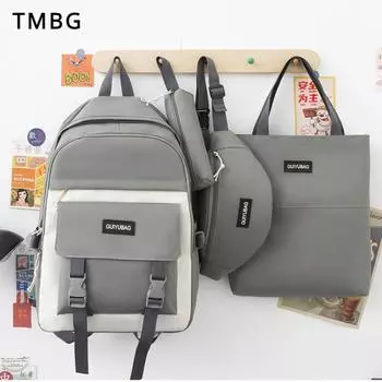 Холщовые школьные ранцы для начальной средней школы, комплект из четырех предметов, школьная сумка для учебы для девочек и мальчиков, студенческий рюкзак для ноутбука