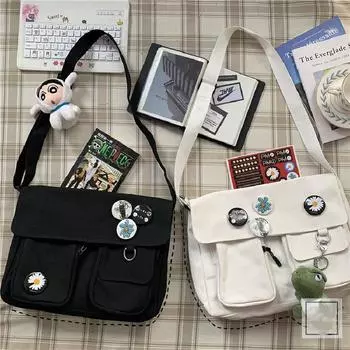 Холщовые сумки через плечо, молодежная модная повседневная женская сумка большой вместимости, однотонная женская сумка-мессенджер 33x26x9cm чёрный