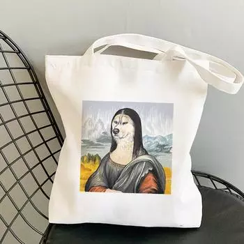 Холщовые сумки на плечо «Мона Лиза» в стиле Харадзюку, новая забавная сумка через плечо в стиле ретро, повседневная сумка для покупок, сумка с героями мультфильмов, женская сумка-кошелек 24*26cm