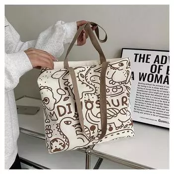 Холщовые сумки, сумка для женщин, сумка-тоут с буквенным принтом и застежкой-молнией, дизайнерская сумка в японском стиле с героями мультфильмов, маленькое плечо коричневый