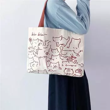 Холщовые сумки, сумки для женщин, сумка-тоут с милым котом и молнией, дизайнерская сумка, маленькие сумки на плечо с героями мультфильмов в японском стиле чёрный