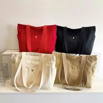 Холщовые сумки-тоут большой вместимости для работы, поездки на работу, сумка для переноски в студенческом стиле, студенческая одежда, сумка через плечо с книгой красный