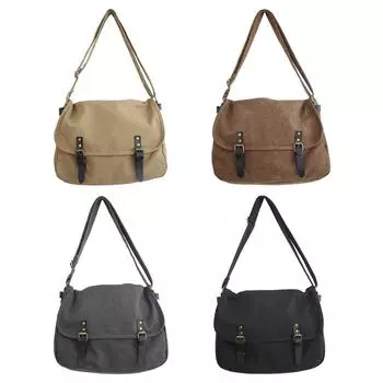Холщовые сумки-тоуты с клапаном и пряжкой, модные сумки унисекс для путешествий, работы, школы коричневый