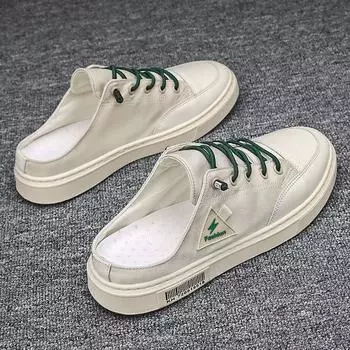 холщовые туфли мужские повседневные полушлепанцы мужские универсальные тканевые туфли маленькие белые ленивые туфли на одном педале без задника мужские шлепанцы 39