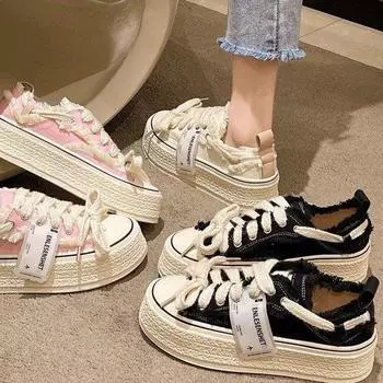 Холщовые туфли на толстой подошве, новые белые туфли для женщин, женские туфли на доске 35 чёрный