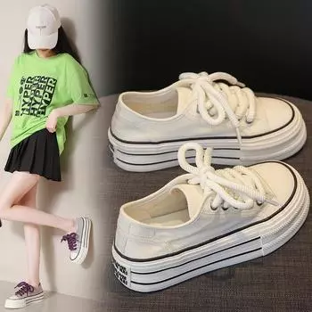 Холщовые туфли на толстой подошве, повседневная женская обувь 34 чёрный