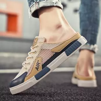 Холщовые туфли сетчатый верх полупальцевые туфли мужские летние туфли ленивые мужские шлепанцы студенческие повседневные повязка на голову модные туфли мужские 43