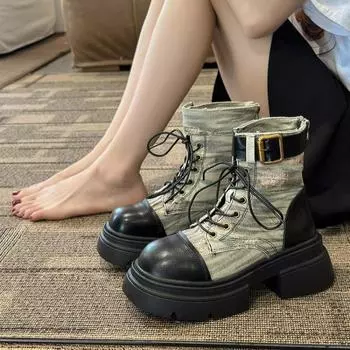 Холщовые туфли женские 2024 модные ботильоны на толстой подошве удобные зимние ботинки для женщин женские ботинки на платформе Botas De Mujer 35 бежевый