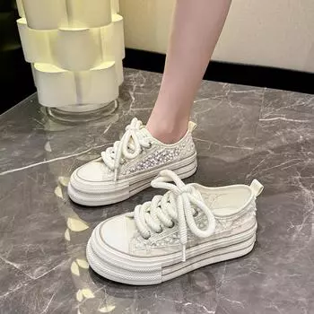 Холщовые туфли женские модные блестящие кроссовки на платформе из вулканизированной ткани дизайнерские летние повседневные спортивные кроссовки из холста обувь Zapatillas 35