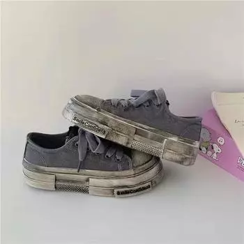 Холщовые женские туфли с круглым носком на плоской подошве для студентов, однотонные, лаконичные, разноцветные, в винтажном стиле, повседневные кроссовки для студентов 35 серый