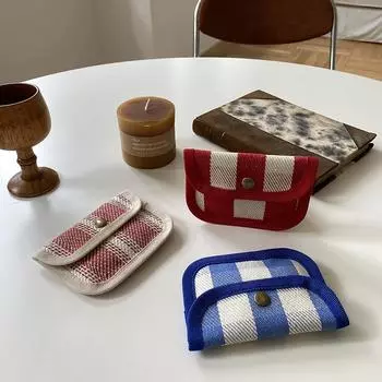 Холщовый держатель для кредитных карт с застежкой, кошелек для женщин и мужчин, маленькие полосатые клетчатые сумки для монет, ключ для наушников, ID, чехол для кредитной карты, сумки для хранения