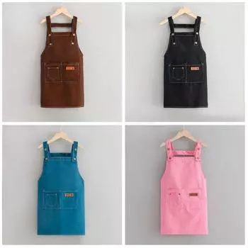 Холщовый детский фартук Кухонные фартуки без рукавов для мальчиков и девочек Детская одежда для рисования Художественный халат для детского сада OneSize синий