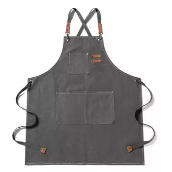 Холщовый фартук большой вместимости, устойчивый к сминанию, серый фартук, кухонный фартук для барбекю, для творчества