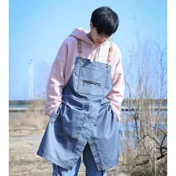 Холщовый фартук для общественного питания, мужская и женская рабочая одежда, супермаркет, парикмахерская, ресторан, домашняя кухня, печать length 75CM чёрный