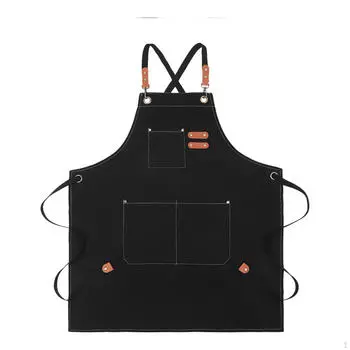 Холщовый фартук нагрудник для кухни шеф-повара для взрослых салон барбекю мужчины ресторан чёрный
