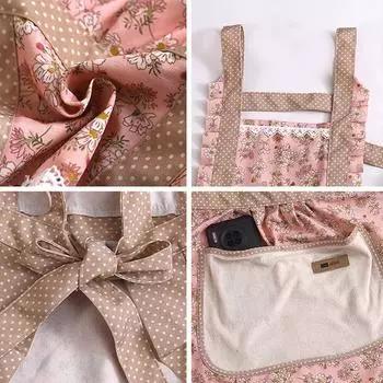 Холщовый фартук с цветочным принтом, моющийся, прочный, устойчивый к пятнам и износостойкий для кухни, фартуки для дома и работы, красивый фартук для кухни розовый