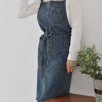 Холщовый фартук шеф-повара с перекрещенной спиной, водонепроницаемый комбинезон для приготовления пищи, нагрудник для мамы, мастерская темно-синий