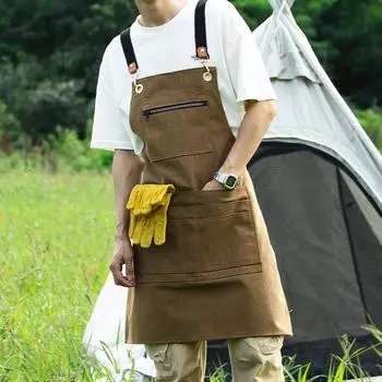 Холщовый фартук в американском стиле ретро с принтом на открытом воздухе, для кемпинга, садоводства, цветочного кафе, мастер по глажению и крашению, женская рабочая одежда length 75CM чёрный