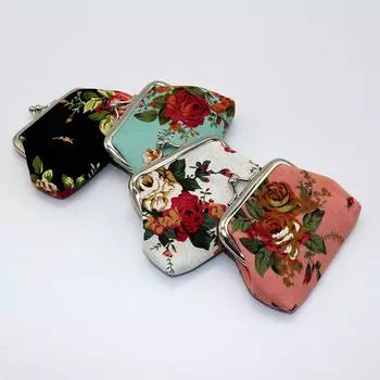 Холщовый кошелек для монет с цветочным принтом и милым цветочным принтом, мини-сумка для монет, кошелек для девочек, маленькая сумочка для ключей и кредитных карт чёрный
