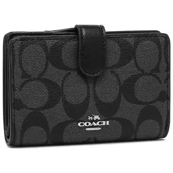 Холщовый кошелек с двойным сложением, емкость для хранения Signature COACH F23553 Blood Black [Coach] женский (5)СВДК6 [Предмет]