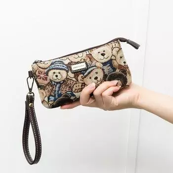 Холщовый кошелек с медведями, модный дневной клатч, женский кошелек, сумка для карточек с принтом медведей, повседневный кошелек для монет, маленький длинный кошелек фиолетовый фуксии